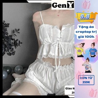 Đồ Ngủ Sexy 2 Dây GenY Bộ Đồ Nữ Mặc Nhà Gợi Cảm Chất Ren Mềm Mịn Hàng Cao Cấp