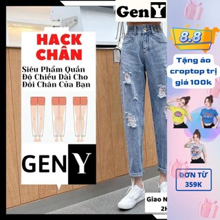 Quần Baggy Jean Nữ Rách Tinh Tế Lưng Cao Trang Nhã Phong Cách Hàn Quốc