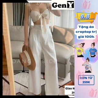 Sét Áo 2s Cúp Ngực Thắt Nơ Trước GenY Kèm Quần Suông Ống Rộng Cạp Cao Siêu Sang Xinh Xịn Mịn