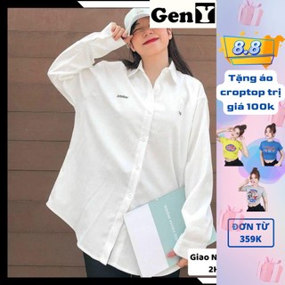 Áo Khoác Sơ Mi Nữ Form Rộng Nhung Tăm GenY - Áo Khoác Ulzzang Thêu Chữ 4 Màu Siêu Cá Tính