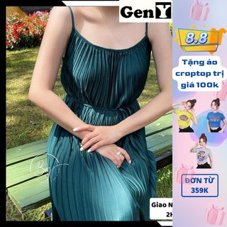 [HÀNG LOẠI 1] Đầm 2 Dây Maxi Suông Dài Dập Ly Lụa Satin Siêu Đẹp