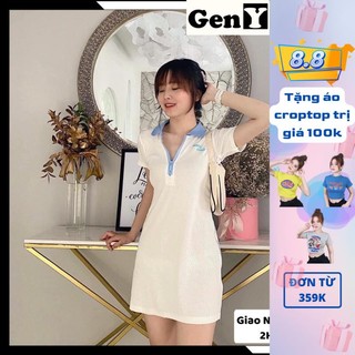 Đầm Dáng Ôm Polo Viền Cổ Xanh GenY Đầm Body Cổ Sơ Mi Dây Kéo Hông Siêu Xinh