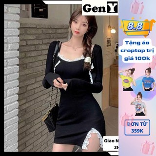 Set Đầm 2 Món Đầm Hai Dây Dáng Ôm Viền Ren Kèm Áo Khoác Carigan Ngắn Siêu Sexy