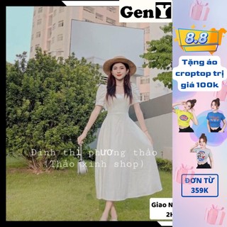 Váy Dáng Xoè Công Chúa Tay Phồng Buộc Nơ Lưng Chất Voan Mịn Siêu Xinh