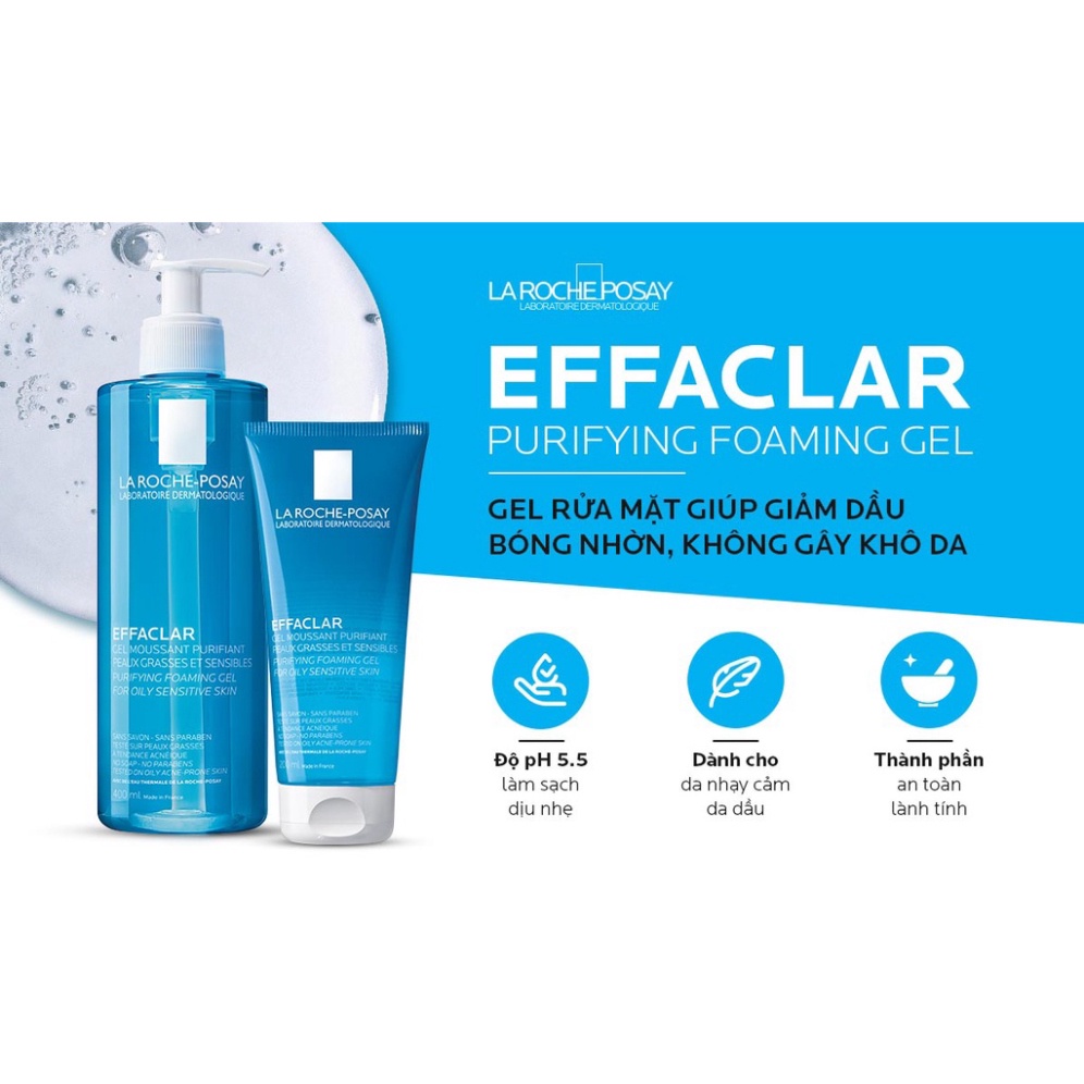 Gel, Sữa Rửa Mặt Cho Da Dầu Mụn La Roche-Posay Effaclar 400ml-200ml-50ml