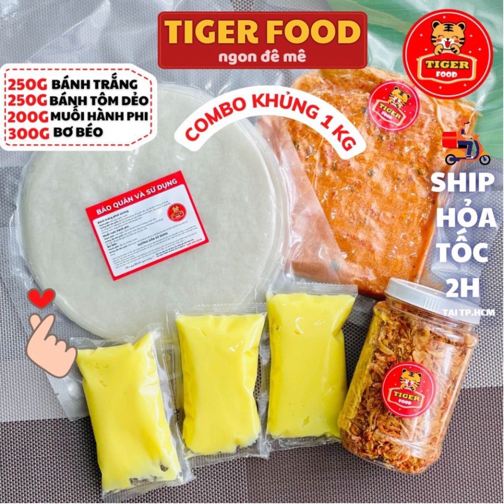 COMBO Bánh Tráng Phơi Sương 500g - Muối Tôm Hành Phi - Túi bơ béo 100g SIÊU NGON - ĂN LÀ MÊ - TIGER FOOD