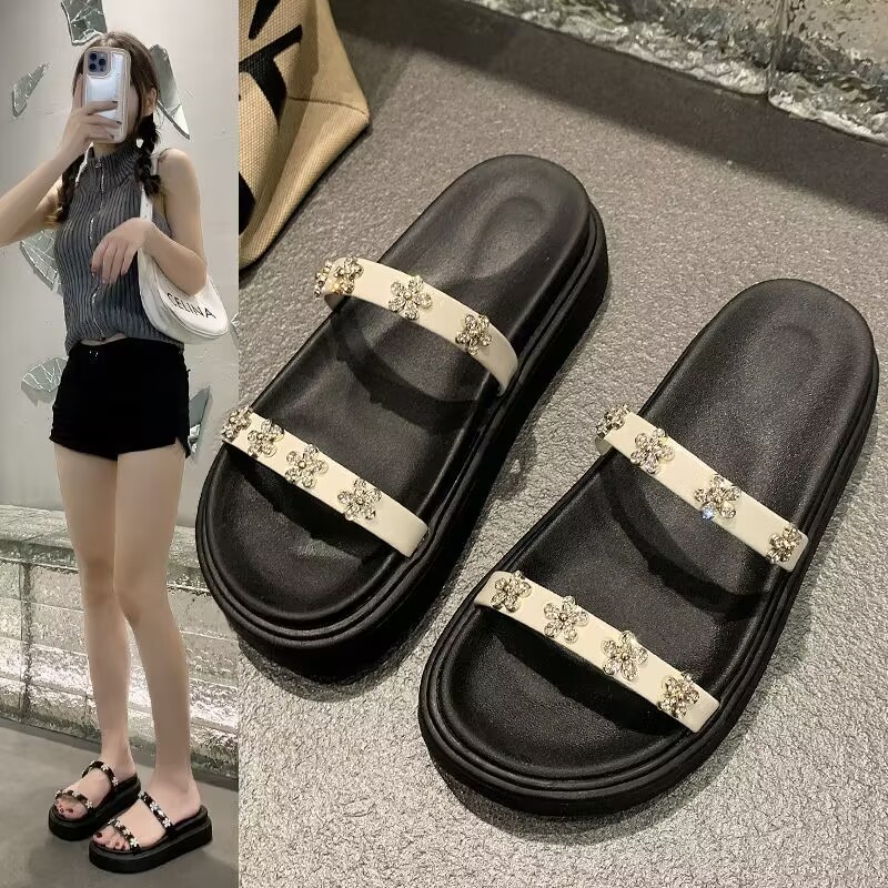 Dép Sandal Đế Dày Đính Hoa Thời Trang Cho Nữ