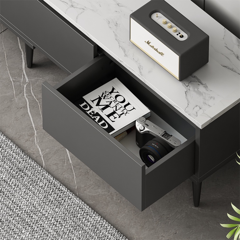 Kệ tivi đen mặt gỗ MDF màu vân đá phủ Melamine phòng khách, Tủ Tivi để sàn đa năng - GP297 / GP298