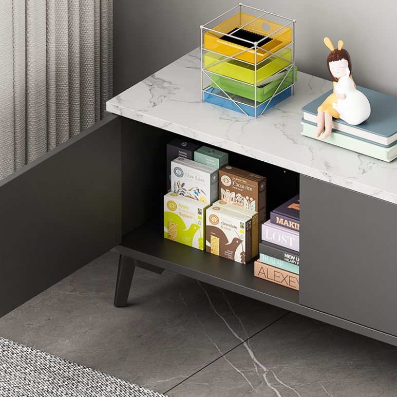 Kệ tivi đen mặt gỗ MDF màu vân đá phủ Melamine phòng khách, Tủ Tivi để sàn đa năng - GP297 / GP298