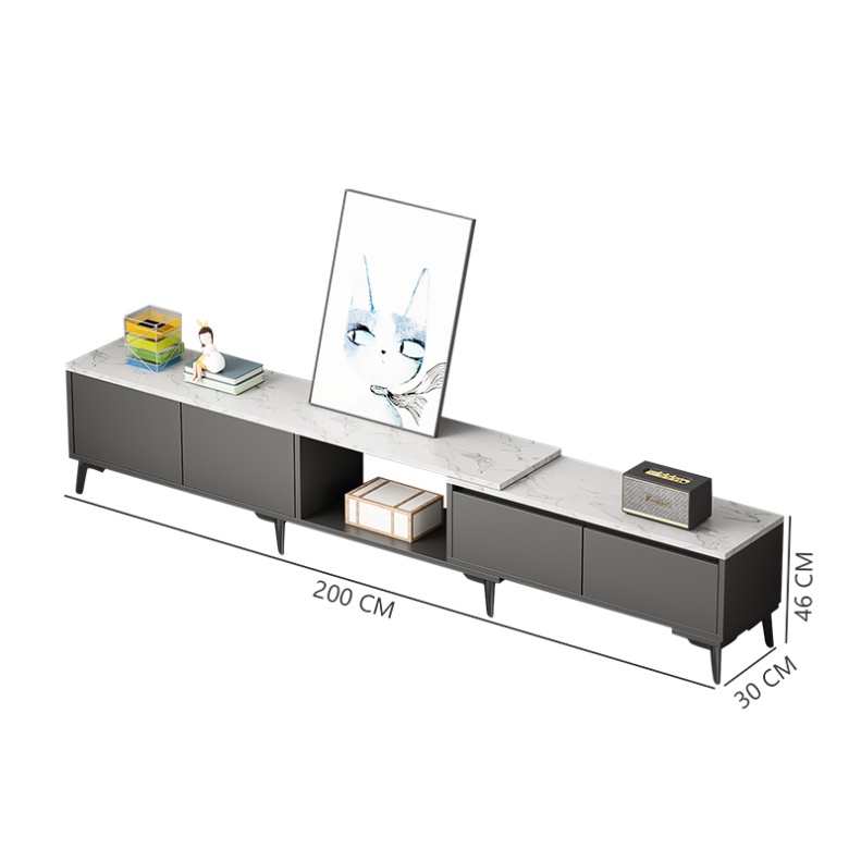 Kệ tivi đen mặt gỗ MDF màu vân đá phủ Melamine phòng khách, Tủ Tivi để sàn đa năng - GP297 / GP298