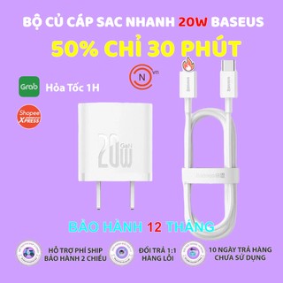 Combo củ sạc baseus super si 20w / gan5 20w mini usb c hỗ trợ sạc nhanh type c pd cho táo 14 pro max 11 mini 8 plus