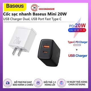 Củ sạc nhanh 20w baseus compact quick charger 2 cổng usb + usb c, 20w pd/qc 3.0 multi quick charge support