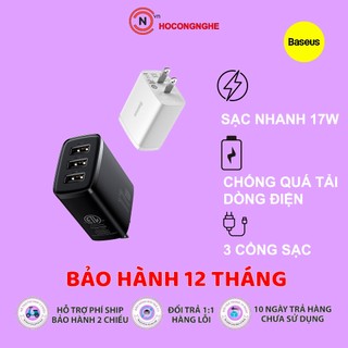 Củ sạc nhanh 3 cổng Baseus Compact Quick Charger 17W sạc nhanh cho nhiều máy một lúc