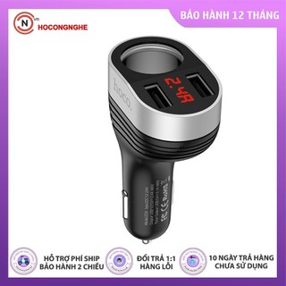 Tẩu sạc ôtô hoco z29 2 cổng sạc usb 2.4a có đèn led hiển thị hàng chính hãng