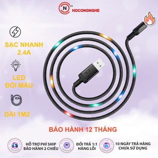 Cáp sạc nhanh 2.4A cho Táo14 truyền dữ liệu Hoco U63 dây tích hợp đèn Led phát sáng khi sạc dài 1.2M Chính Hãng
