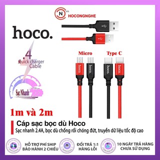 Dây cáp sạc nhanh truyền dữ liệu Type-C MicroUSB Hoco sạc nhanh 2A Max dây bọc dù cho Samsung Oppo Vivo Xiaomi