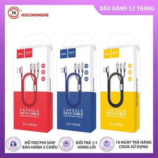 Cáp sạc đa năng 3 đầu 3 in 1 hoco u17 3 trong 1 2 đầu ip/micro usb chính hãng sạc nhanh 2.4a truyền dữ liệu ip
