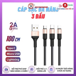Cáp sạc đa năng 3 đầu HOCO X26 Xpress dây bện dù siêu bền USB to Micro Type-C lP 🌟CHÍNH HÃNG🌟 {BẢO HÀNH ĐỔI MỚI}