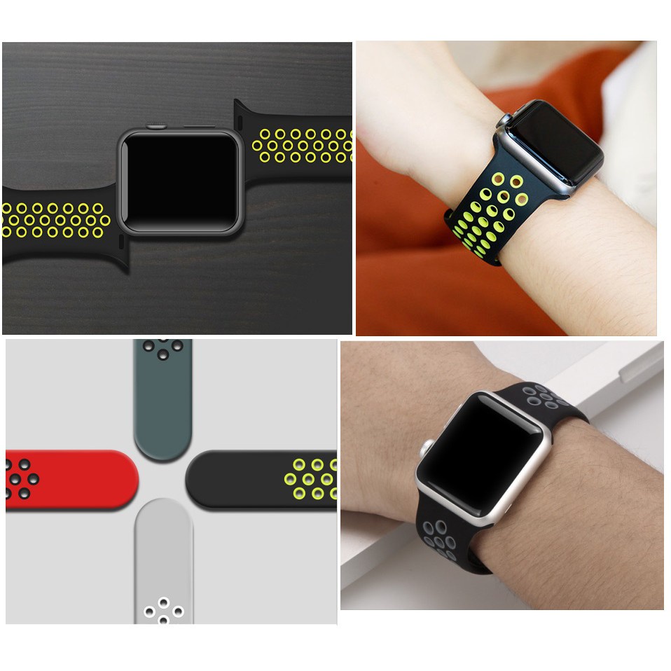 Dây đeo Apple watch chất liệu cao su cao cấp Nike+ đủ màu cho 45mm 41mm 44mm 40mm 42mm 38mm iWatch Series 7 6 SE 5 4 3 2