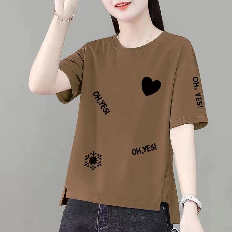Short-sleeved t-shirt nữ phiên bản hàn quốc mới mùa hè lỏng lẻo ins mỏng 100 top cổ tròn slit t-shirt nữ