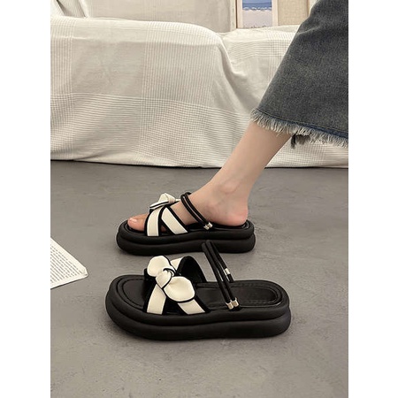 Sandal Đế Dày Đính Nơ Phong Cách Pháp Thời Trang Mùa Hè 2023 Mới Cho Nữ