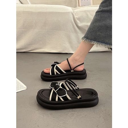 Sandal Đế Dày Đính Nơ Phong Cách Pháp Thời Trang Mùa Hè 2023 Mới Cho Nữ