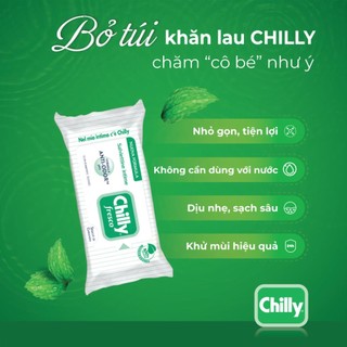 Khăn lau phụ khoa Chilly Fresco chiết xuất bạc hà se se lạnh, làm sạch khử mùi hiệu quả, gói 12 tờ