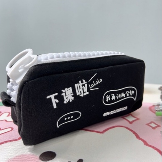 Hộp Bút Vải Khóa Zip To Đẹp Hình Mèo Thỏ Đen Trắng - Túi Đựng Bút Canvas , Bóp Vết Đa Năng AMKO HBV17