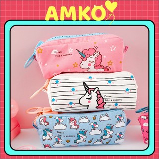 Hộp Bút Vải Canvas Cute Hình Kỳ Lân Unicorn - Bóp Viết Đẹp Túi Đựng Bút Khóa Zip Nhựa To Văn Phòng Phẩm AMKO HBV47
