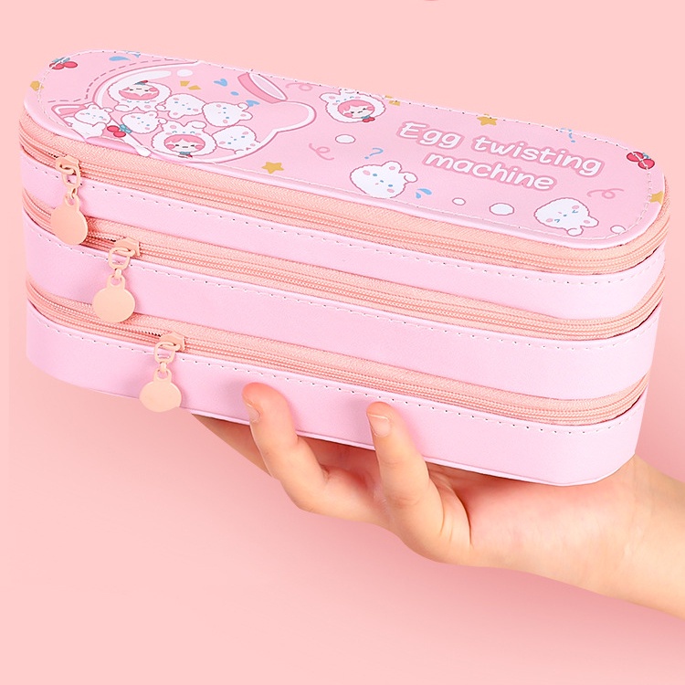 Hộp Bút Da PU 3 Tầng Đa Năng Hình Cute Có Quai Xách - Bóp Viết Đẹp To 3 2 Ngăn Đựng Mỹ Phẩm AMKO HBD60 HBD61