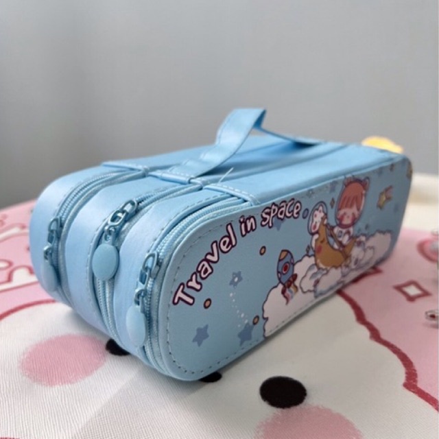 Hộp Bút Da PU 3 Tầng Đa Năng Hình Cute Có Quai Xách - Bóp Viết Đẹp To 3 2 Ngăn Đựng Mỹ Phẩm AMKO HBD60 HBD61