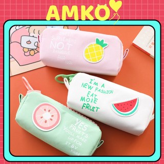 Bóp Viết Vải Canvas Khóa To Hình Trái Cây Hoa Quả Kiểu Hàn - Hộp Bút AMKO HBV09