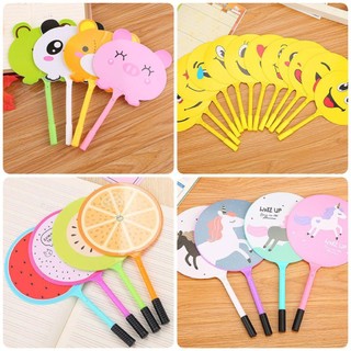 Bút bi quạt mát nhiều hình gấu, trái cây, mèo, unicon, pony dễ thương - bút bi mực xanh amko