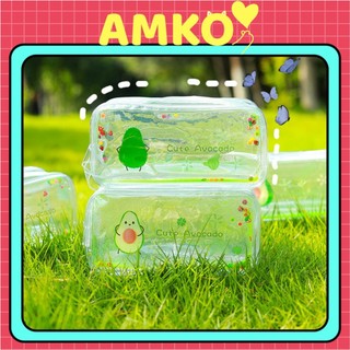 [XẢ KHO] Hộp Bút Quả Bơ Trái Đào, Túi Đựng Bút Trong Suốt Kim Tuyến Vuông To Bóp Viết Hologram AMKO HBN43 HBN44
