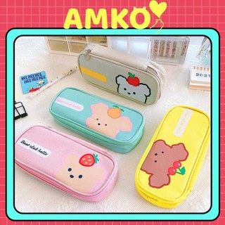 Hộp Bút Vải Canvas Dạng Hộp Nhiều Ngăn Ngang Hình Gấu Động Vật Animals Bóp Viết, Túi Vải AMKO HBV50