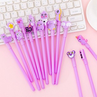 Bút gel nước mực đen màu TÍM xinh nhiều hình mèo, động vật, kỳ lân, gấu, voi, thỏ, thủy thủ, heo, cừu cho bé gái, nữ