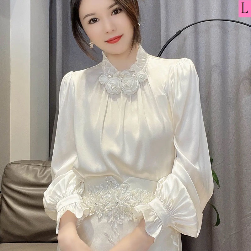 Áo Sơ Mi Vải Satin Tay Dài Dáng Rộng In Hoa Thời Trang Mùa Xuân 20 Bà Ngoại Cỡ 23 Tuổi Phong Cách Mới