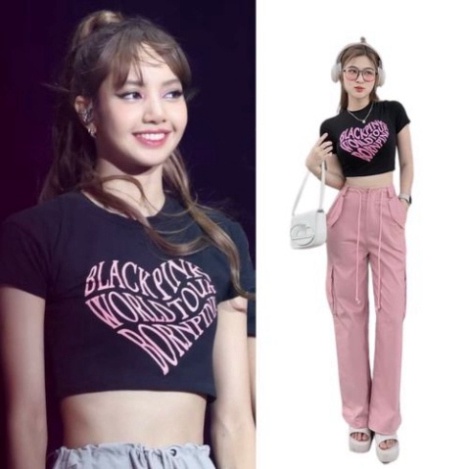 Quần Parachute Cargo màu hồng dây rút hồng 2023 𝘽𝙮𝙘𝙖𝙢, Áo croptop blackpink mic quần siêu đẹp tôn dáng QOX02