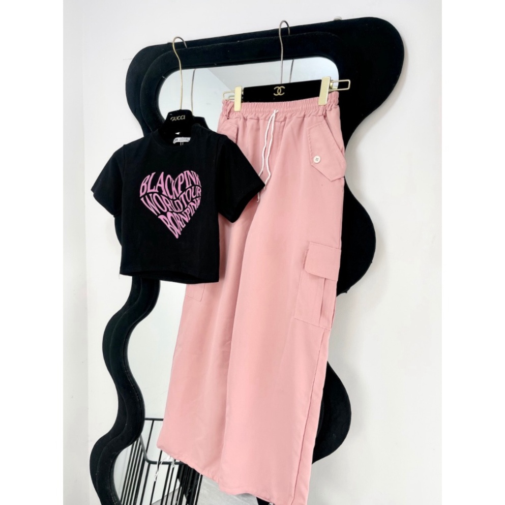 Quần Parachute Cargo màu hồng dây rút hồng 2023 𝘽𝙮𝙘𝙖𝙢, Áo croptop blackpink mic quần siêu đẹp tôn dáng QOX02 | BigBuy360 - bigbuy360.vn