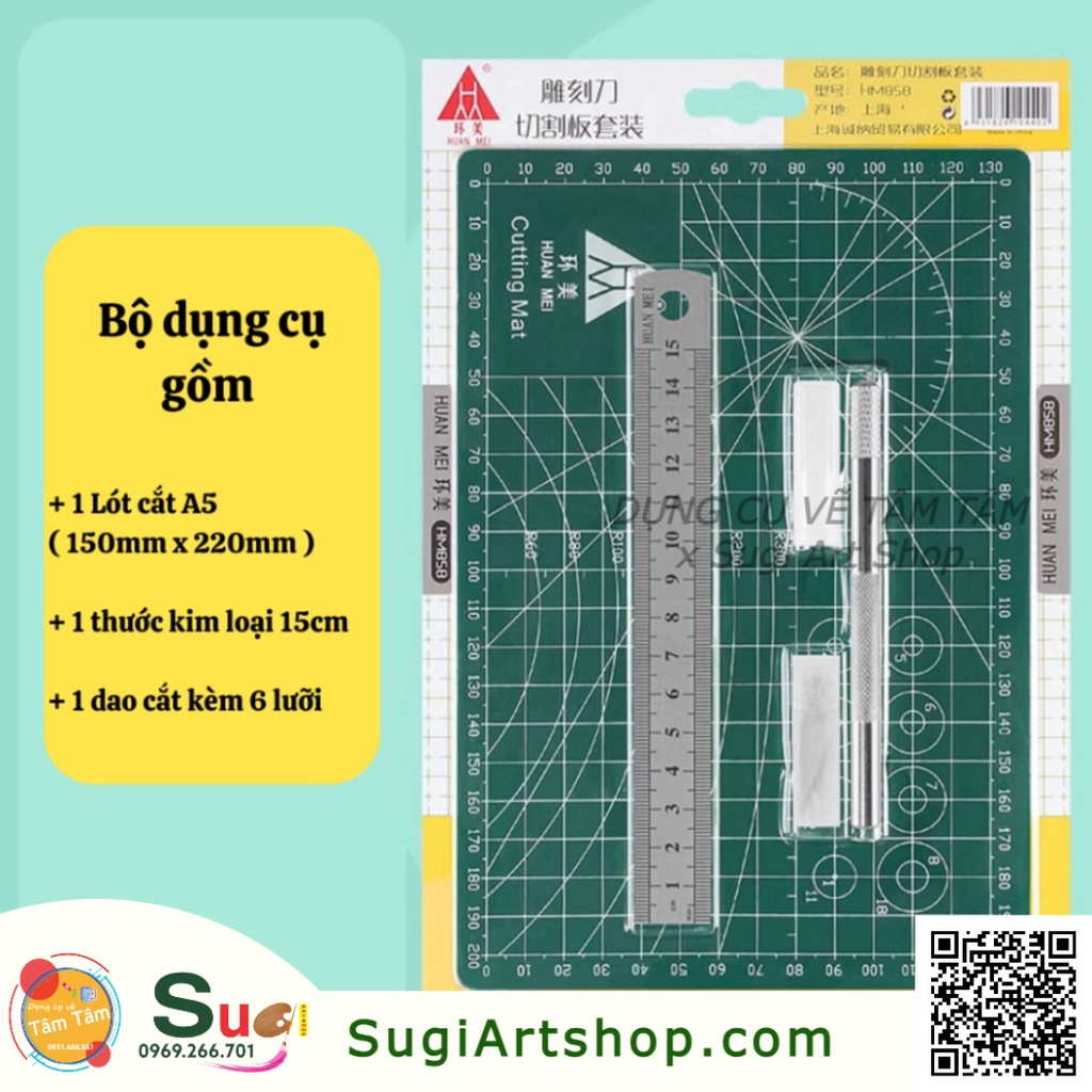 [ Sugi Art Shop ] Bộ bảng lót cắt giấy A5 (Cutting mat) + Dao trổ