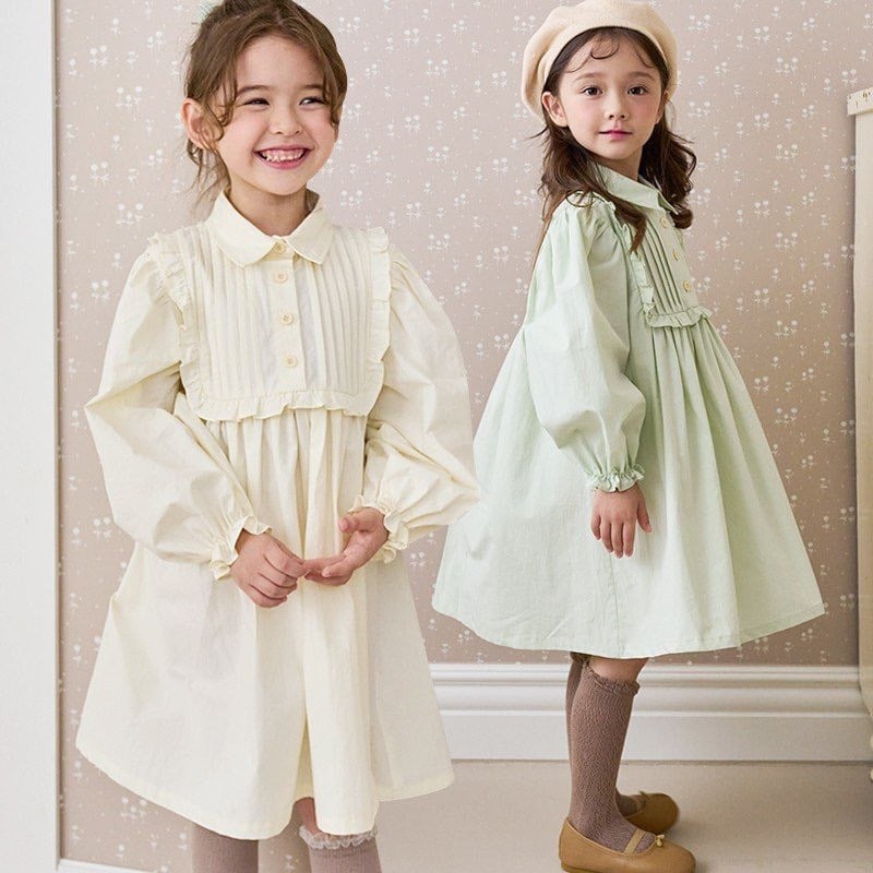 Váy thô Bebezoo cổ đức bèo xếp li ngực 2 màu xanh mint / kem size 100 - 140