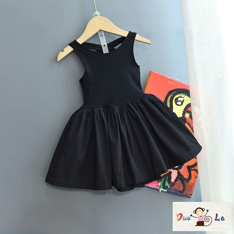 Doula ~ Đầm Đen Nhỏ Nhắn Phối Dây Đan Chéo Sau Lưng Phong Cách Hepburn Thời Trang Mùa Hè 2023 Dành Cho Bé Gái