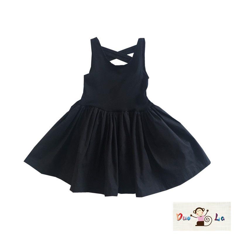 Doula ~ Đầm Đen Nhỏ Nhắn Phối Dây Đan Chéo Sau Lưng Phong Cách Hepburn Thời Trang Mùa Hè 2023 Dành Cho Bé Gái