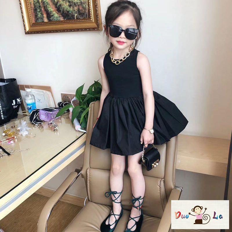 Doula ~ Đầm Đen Nhỏ Nhắn Phối Dây Đan Chéo Sau Lưng Phong Cách Hepburn Thời Trang Mùa Hè 2023 Dành Cho Bé Gái