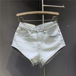 Hàng Mới Về Quần Short Jeans Denim Lưng Thấp Dáng Chữ A Ống Rộng 24% Màu Xanh Nhạt Phong Cách Châu Âu
