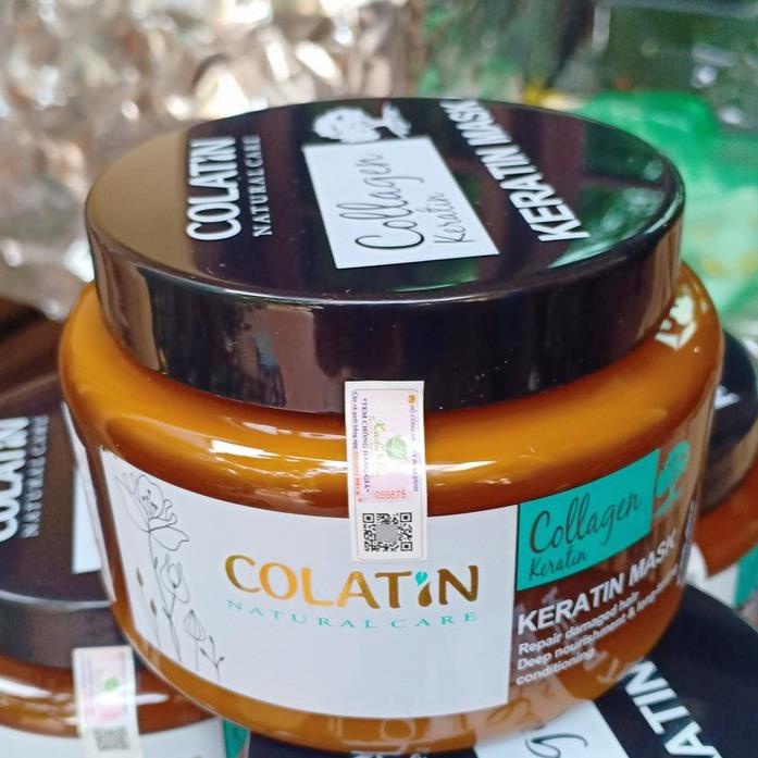 (TẶNG MŨ Ủ) Kem ủ tóc collagen keratin, Hấp tóc phục hồi tóc hư tổn COLATIN Collagen Keratin Mask 500ml