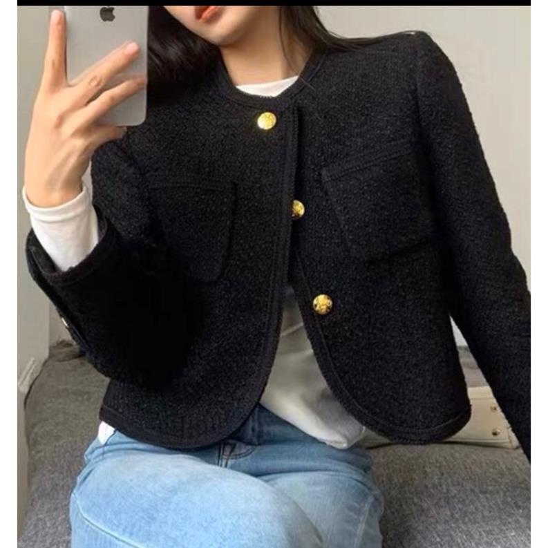 Áo khoác dạ tweet màu đen cho nữ