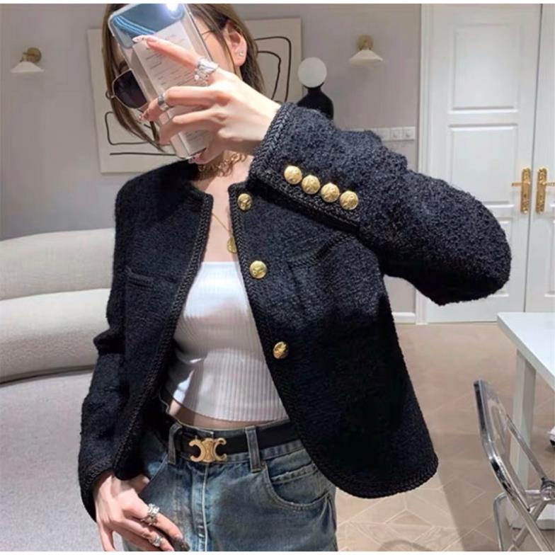 Áo khoác dạ tweet màu đen cho nữ