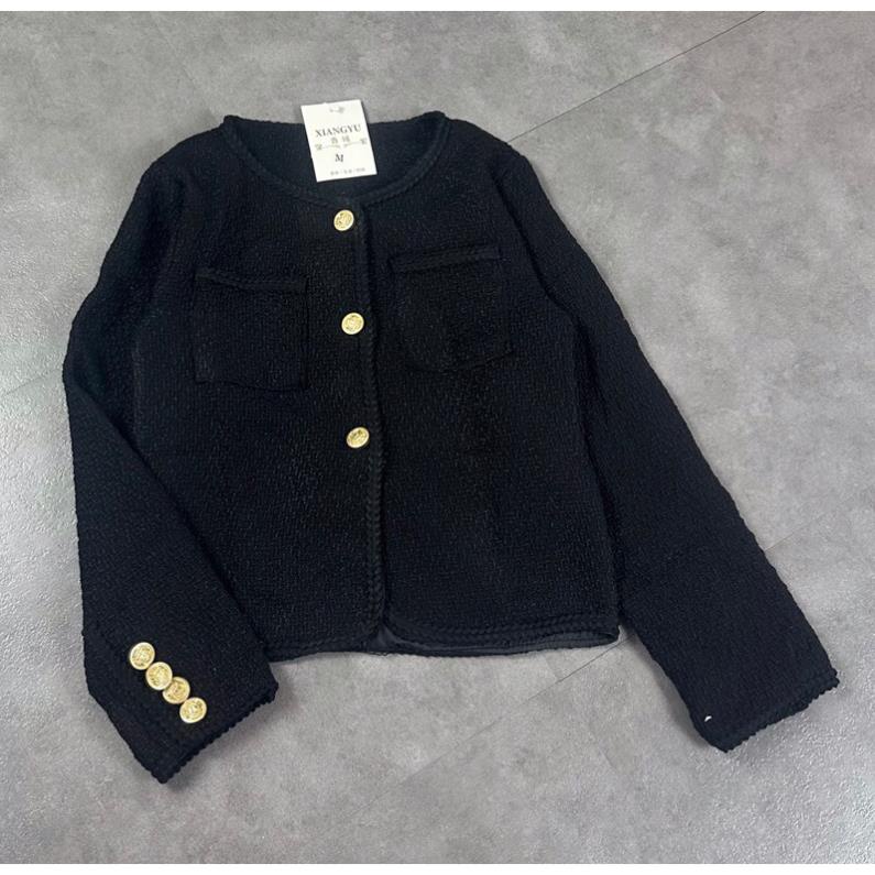 Áo khoác dạ tweet màu đen cho nữ