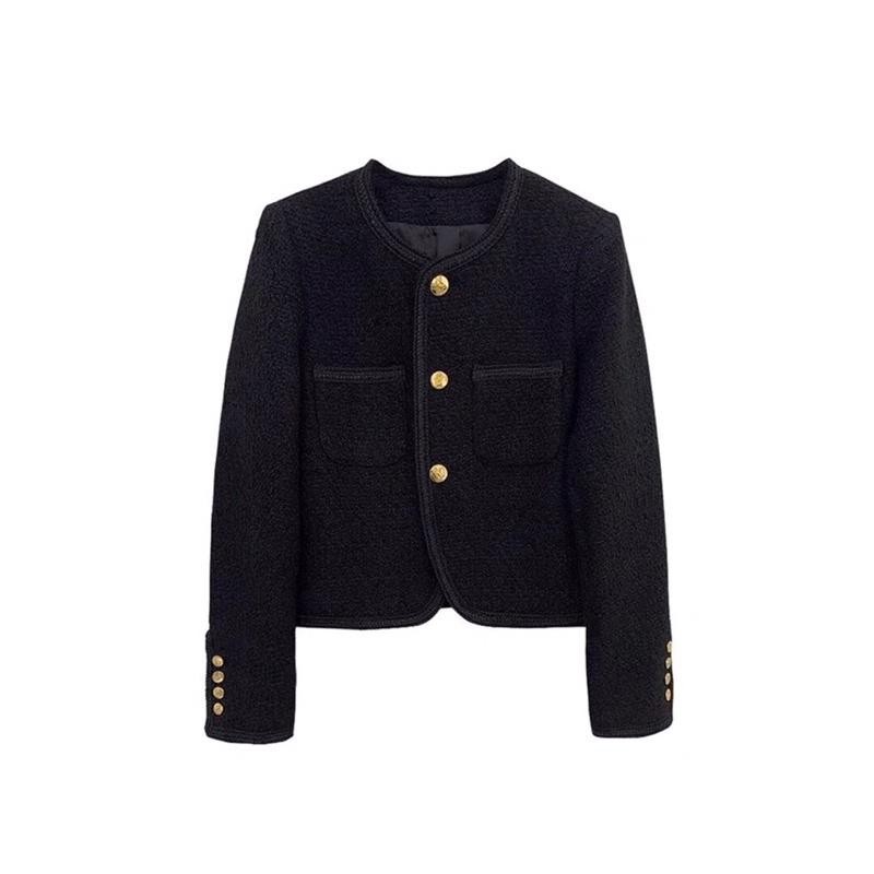 Áo khoác dạ tweet màu đen cho nữ